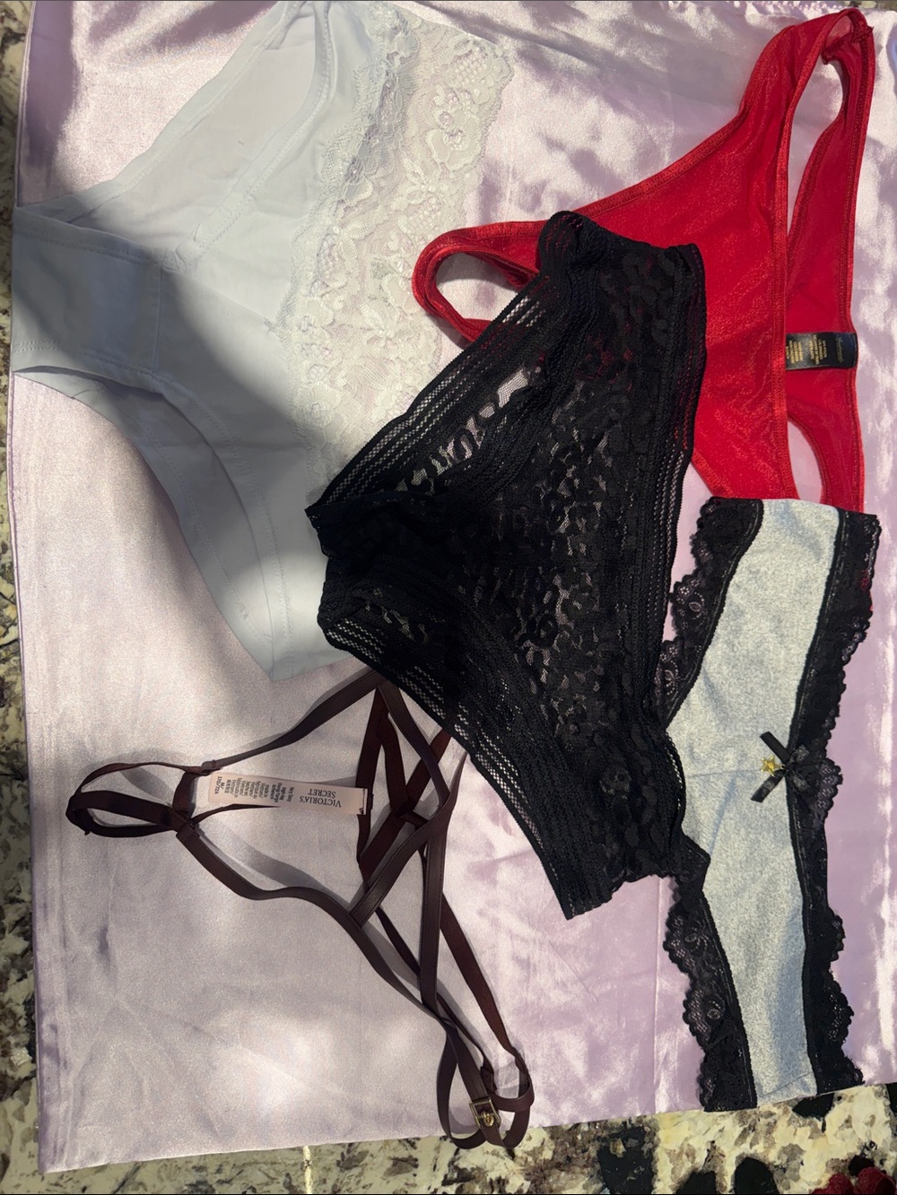 Frederick's of Hollywood Red, Black, White & Gray Lace Panty Mix plus one VS